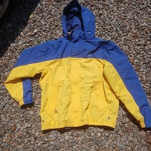 L.L. Bean Blue and Yellow Raincoat with Two-Tone Design